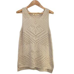 Rewind Boho Crochet Knit Tank Top Cream Beige Size Medium
